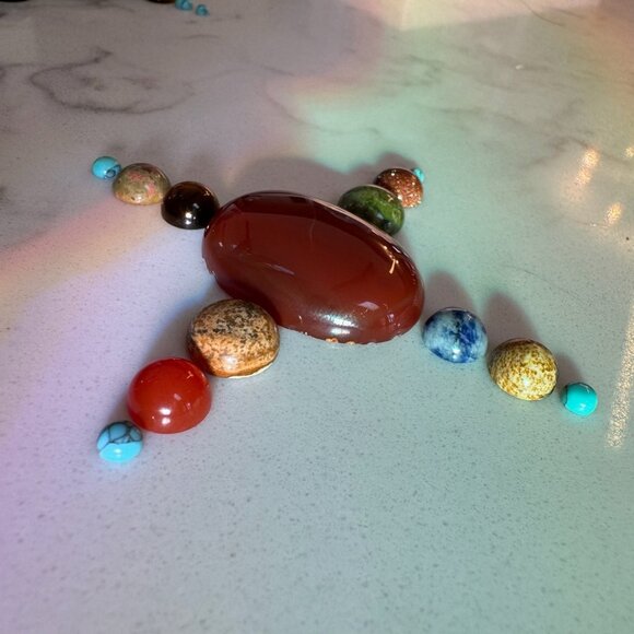 Cabochon Lot with Carnelian, Turquoise, Tigers Eye, Jasper, Onyx - Picture 2 of 15